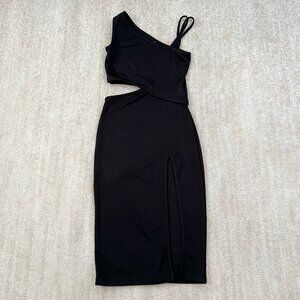Black Summer Cocktail Midi Dress S Strappy Cutout